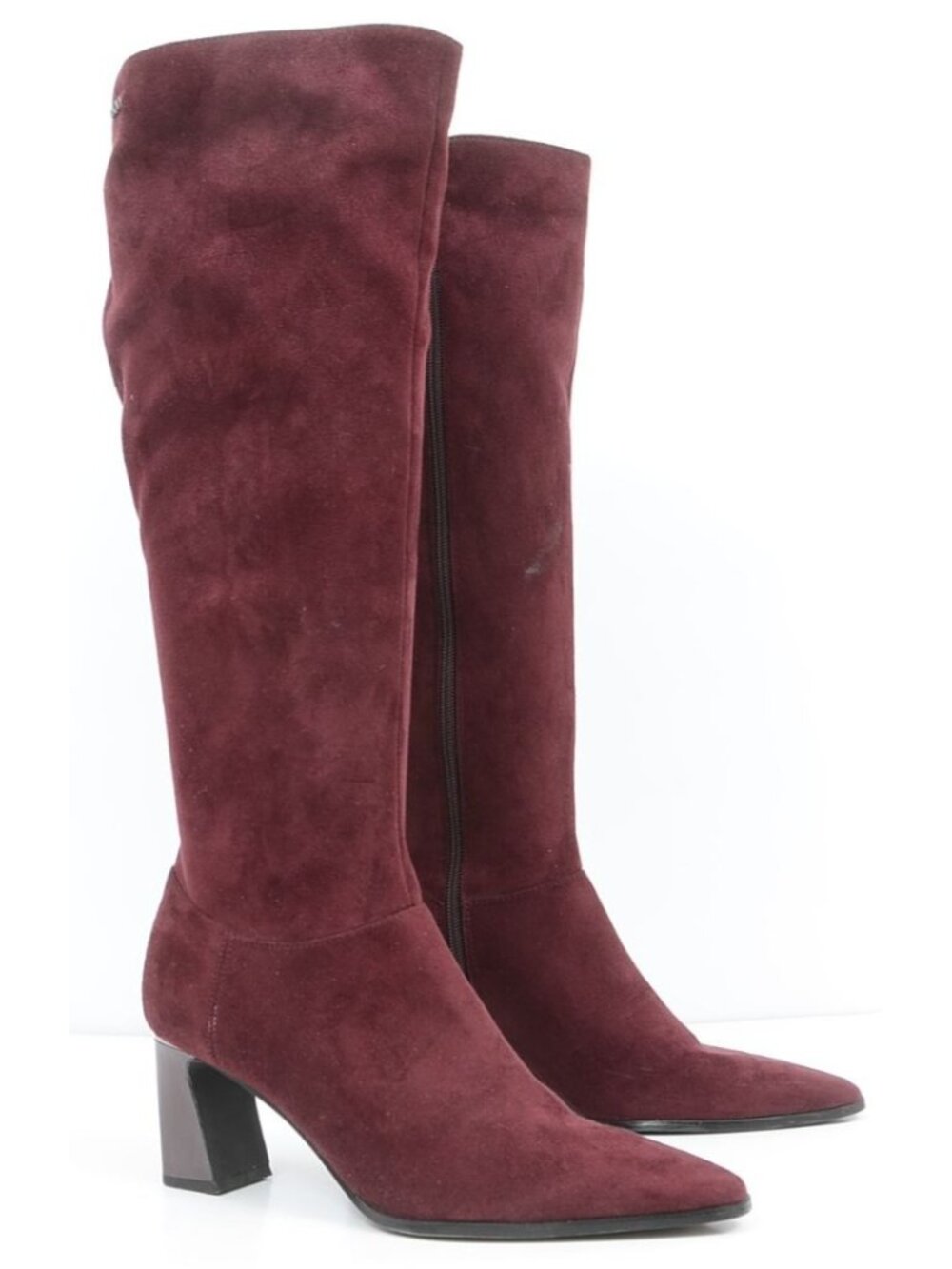 DKNY Salem Women's‎ 7.5 Burgundy Plum Wine Knee High Dress Boots Block Heels